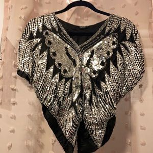 Vintage Valachi Creations sequined butterfly top